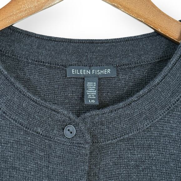 Eileen Fisher Cardigan Sweater Womens L Merino Wool Long Tunic Italian Yarn Gray - Picture 2 of 7